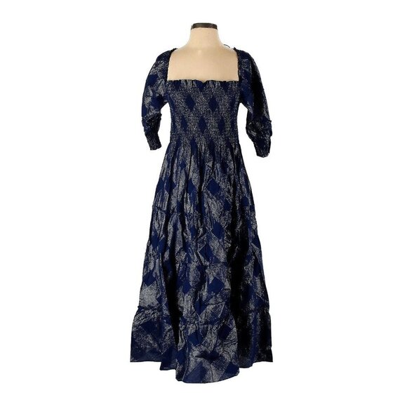 Hill House Dresses & Skirts - NWT Hill House Nesli Nap Dress in Navy Glitter Check Smocked Midi XS